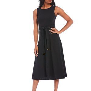 Calvin Klein - Sleeveless Belted Scuba Dress - Black - Size 2